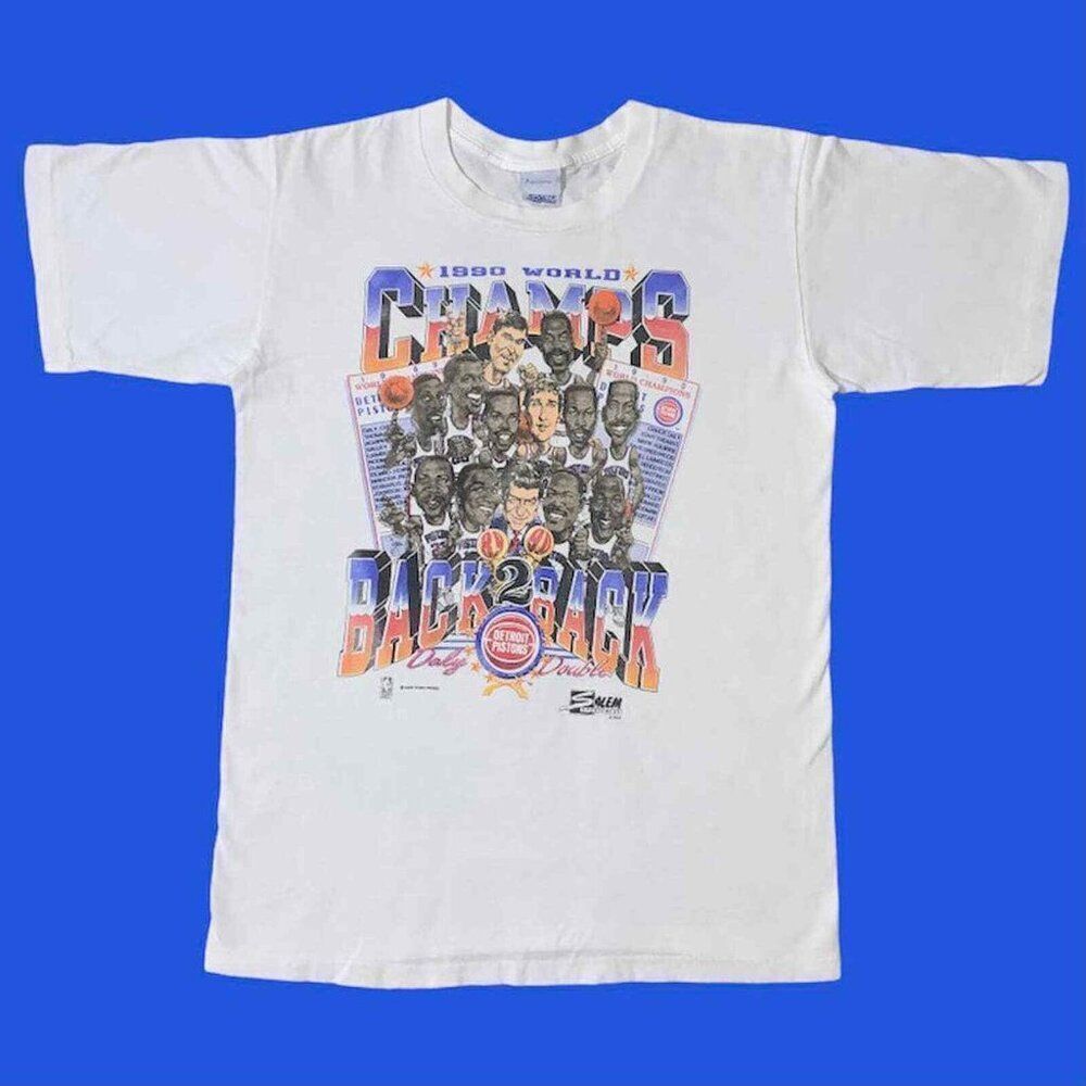 Vintage 1990 Adult Large Salem Detroit Pistons back to back champions NBA shirt